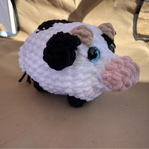 Handmade Plush Pig Toy  - White, Black, Pink